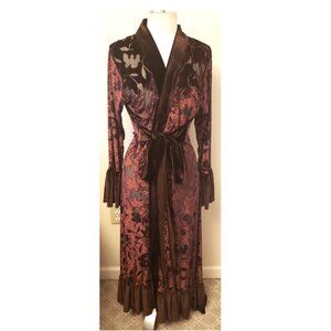 Forever Dance Belted Maxi Dress Size-M Velvet Multicolor Floral Embossed